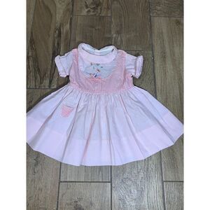 Vtg Baby Girl HANDMADE Prairie Dress 6-9 Months Pink Embroidery Jack Jill Bow